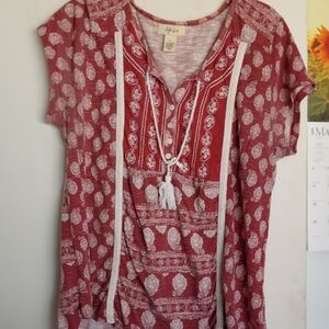 Style & Co. Red Graphic Cap Sleeve Blouse